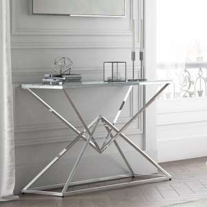 Penrith Glass Console Table With Polished Stainless Steel Base - UK