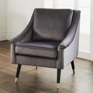 Provo Velvet Upholstered Armchair In Grey