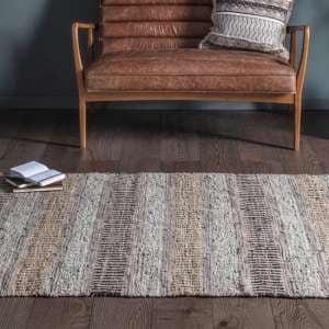 Pryor Jute And Leather Striped Handloomed Rug In Chocolate