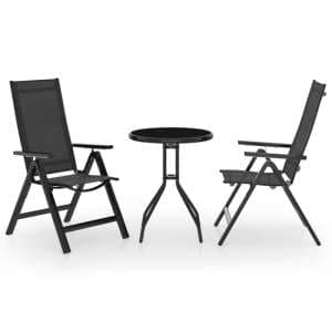 Pula Glass And Steel 3 Piece Bistro Set In Black And Anthracite - UK