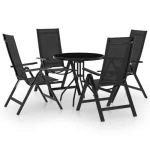 Pula Glass And Steel 5 Piece Bistro Set In Black And Anthracite - UK