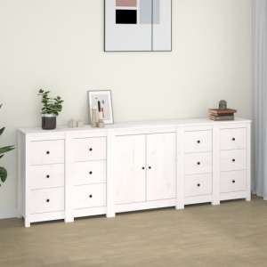 Qabil Pine Wood Sideboard With 2 Doors 12 Drawers In White - UK