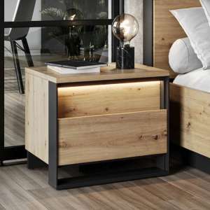 Qesso Wooden Bedside Table In Artisan Oak With LED - UK