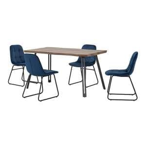 Qinson Wave Edge Dining Table With 4 Lyster Blue Chairs