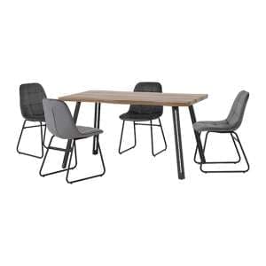 Qinson Wave Edge Dining Table With 4 Lyster Grey Chairs