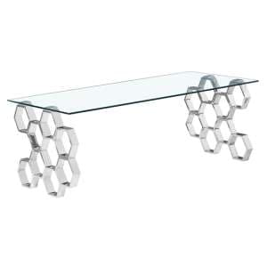 Qortni Clear Glass Coffee Table With Silver Metal Frame - UK