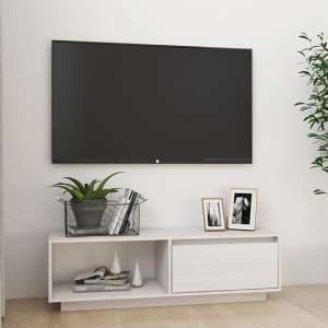 Quana Pinewood TV Stand With 1 Door 1 Shelf In White - UK
