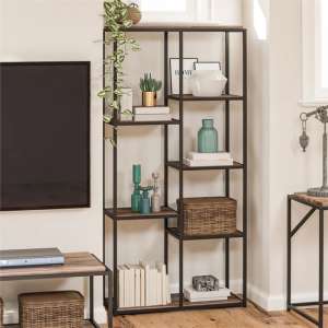 Quebec Wooden Bookcase With 5 Shelf In Weathered Oak - UK