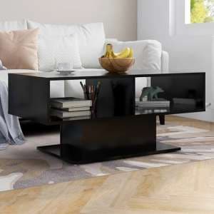 Quenti Wooden Coffee Table With Shelves In Black