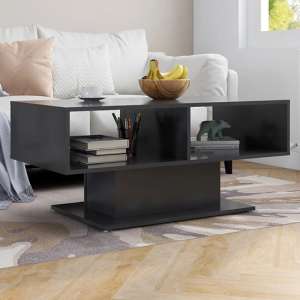 Quenti Wooden Coffee Table With Shelves In Grey