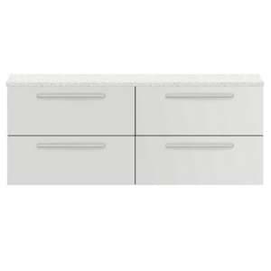 Quincy 144cm Wall Vanity With White Worktop In Gloss Grey Mist