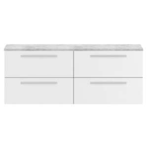 Quincy 144cm Wall Vanity With Grey Worktop In Gloss White