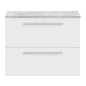 Quincy 72cm Wall Vanity With Grey Worktop In Gloss White - UK