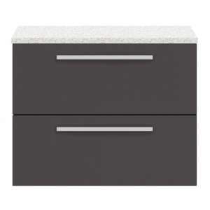 Quincy 72cm Wall Vanity With White Worktop In Gloss Grey - UK