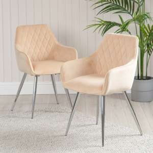 Quincy Champagne Velvet Dining Chairs With Chrome Legs In Pair
