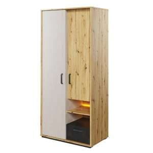 Quincy Kids Wooden Wardrobe With 2 Doors In Artisan Oak And LED - UK