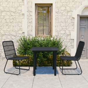 Quincy Small Rattan And Glass 3 Piece Dining Set In Black - UK