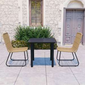 Quincy Small Rattan And Glass 3 Piece Dining Set In Oak Black - UK