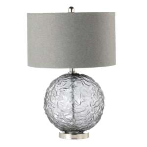 Quito Grey Linen Shade Table Lamp With Clear Black Glass Base - UK
