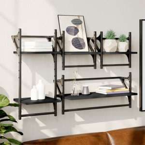 Quito Wooden 4 Piece Set Of Wall Shelf In Black - UK