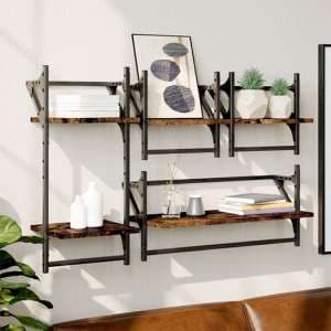 Quito Wooden 4 Piece Set Of Wall Shelf In Smoked Oak - UK
