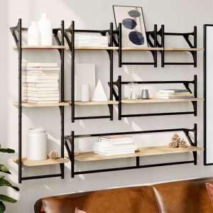 Quito Wooden 6 Piece Set Of Wall Shelf In Sonoma Oak - UK