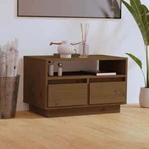 Qwara Pine Wood TV Stand With 2 Drawers In Honey Brown