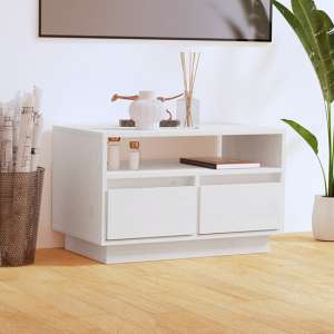 Qwara Pine Wood TV Stand With 2 Drawers In White