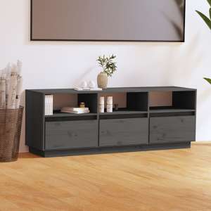 Qwara Pine Wood TV Stand With 3 Drawers In Grey - UK