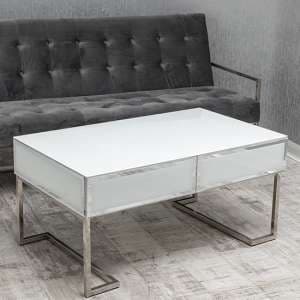 Qwin Glass Coffee Table With 2 Drawers In White