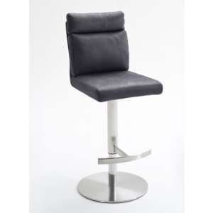 Rabea Fabric Bar Stool In Grey With Stainless Steel Base