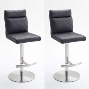 Rabea Grey Fabric Bar Stool With Stainless Steel Base In Pair