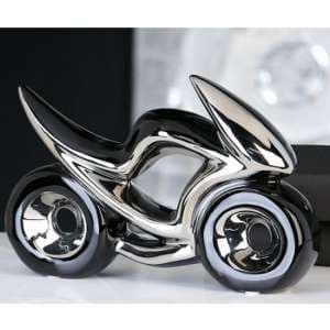 Race Ceramic Motorcycle Sculpture In Black And Silver