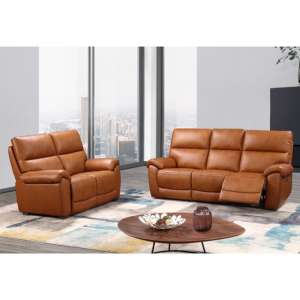 Radford Leather Electric Recliner 3+2 Seater Sofa Set In Tan