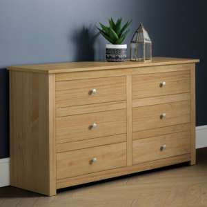 Raddix Wide Wooden Chest Of Drawers In Waxed Pine With 6 Drawers - UK
