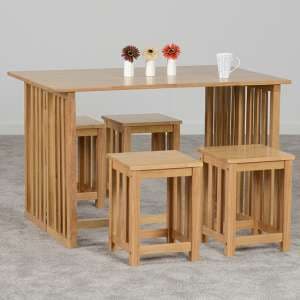 Radstock Foldaway Wooden Dining Table With 4 Stools In Oak