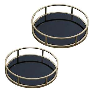 Rail Black Glass Set Of 2 Decorative Plate With Gold Frame