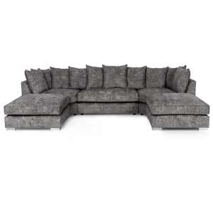 Raine U Shaped Fabric Sofa In Grey With Chrome Metal Legs