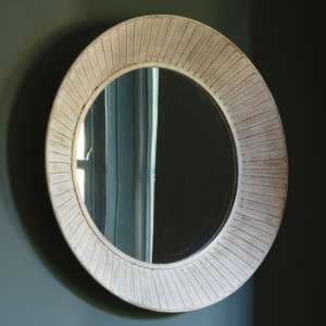 Raiola Round Wall Mirror In Distressed Cream Frame - UK
