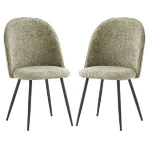 Raisa Olive Fabric Dining Chairs With Black Legs In Pair - UK
