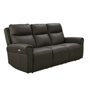 Raivis Leather Electric Recliner 3 Seater Sofa In Ash