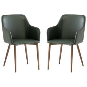 Ralph Dark Green Faux Leather Dining Chairs In Pair - UK