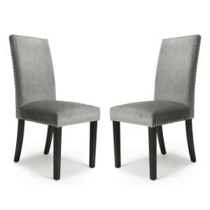 Rabat Grey Velvet Dining Chairs With Black Legs In Pair