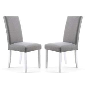 Rabat Silver Grey Linen Dining Chairs And White Legs In Pair - UK