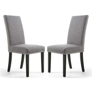 Rabat Steel Grey Linen Dining Chairs And Black Legs In Pair - UK