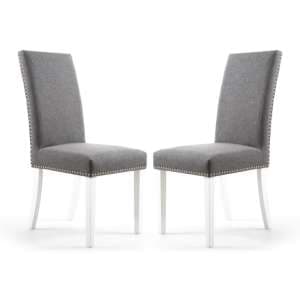 Rabat Steel Grey Linen Dining Chairs And White Legs In Pair - UK