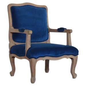 Rarer Velvet French Style Accent Chair In Blue And Sunbleach
