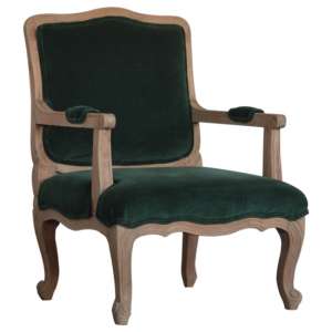 Rarer Velvet French Style Accent Chair In Green And Sunbleach
