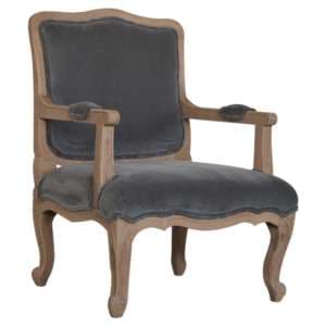 Rarer Velvet French Style Accent Chair In Grey And Sunbleach
