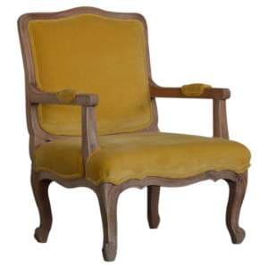 Rarer Velvet French Style Accent Chair In Mustard And Sunbleach